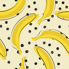 Seamless stylish pattern with fresh yellow bananas in flat style.