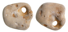 A Small Sea Stone With A Hole Is Called Chicken God And Brings Good Luck As An Amulet. Isolated
