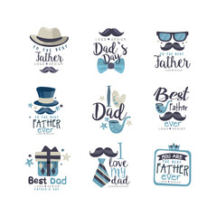 Sticker - Best Dad logo design set, Happy Fathers Day creative labels for banner, poster, greeting card, shirt, hand drawn vector Illustration