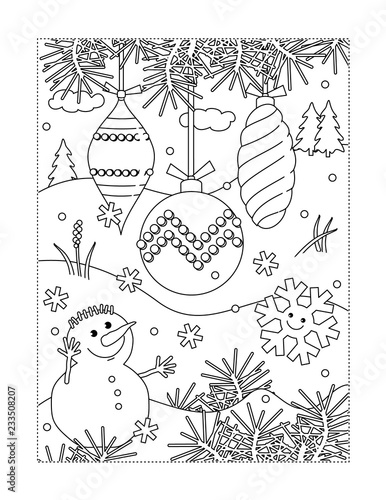 Winter Holidays Joy Themed Coloring Page With Christmas Tree