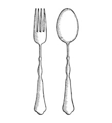 Wall Mural - cutlery sketch. isolated object vector illustration drawing