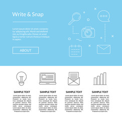 Wall Mural - vector line blog icons landing page in blue color style template illustration