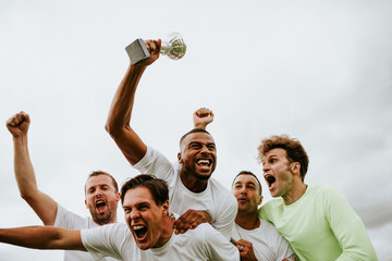 Sticker - Soccer players team celebrating their victory