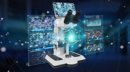 Aufkleber - Modern digital microscope with screen analysis 3D rendering