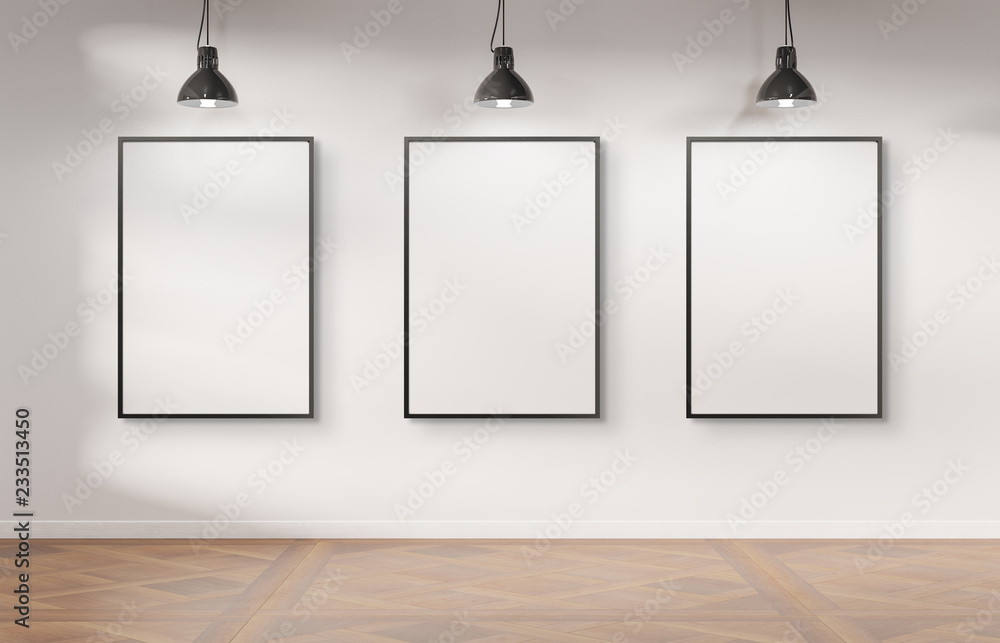 Three frames hanging on a wall mockup 3d rendering Stock Photo | Adobe ...