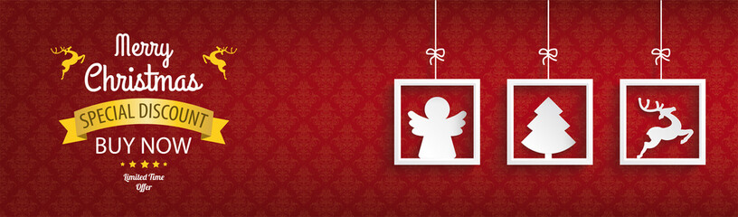 Wall Mural - Red Ornaments 3 Frames Christmas Sale Angel Header