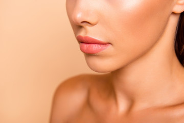 Wall Mural - profile side view cropped close up photo of calm lady with her n