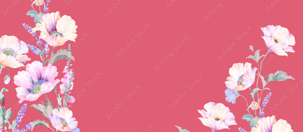 Foto-Schiebegardine Komplettsystem - Elegant watercolor pink rose and peony flower