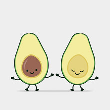 Funny Avocado Couple Holding Hands.
