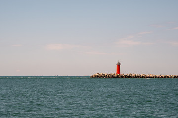 Sticker - Red lighthouse on the coast of the Adriatic Sea, Veneto, Italy