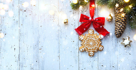christmas ornament flat lay; christmas holidays decoration card background