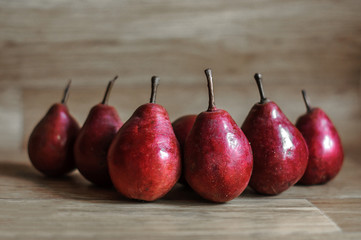 pears on wooden table