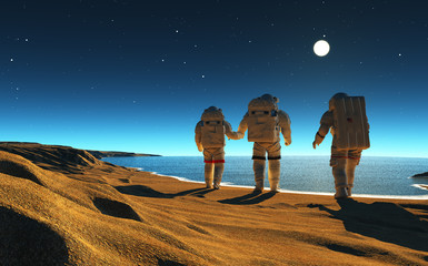 Poster - Astronauts near the sea.