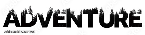 Fotomural Adventure word made from outdoor wilderness treetop lettering