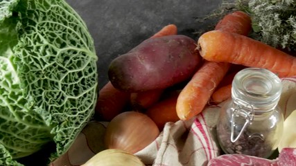 Wall Mural - meat and vegetables for preparation of pot au feu