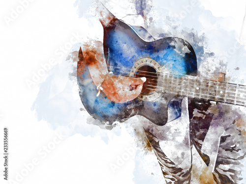 Obrazy Country & Western  streszczenie-piekna-gra-na-gitarze-akustycznej-na-pierwszym-planie-na-tle-akwarela-malarstwo