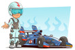 © GB_Art - Cartoon racer in helmet with modern sport car