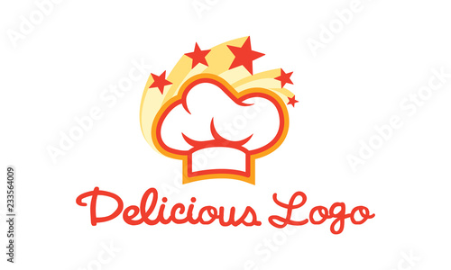 Cooking Logo Chef Hat And Stars Vector Color Emblem For