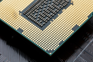 Close-up of CPU Chip Processor. Selective Focus