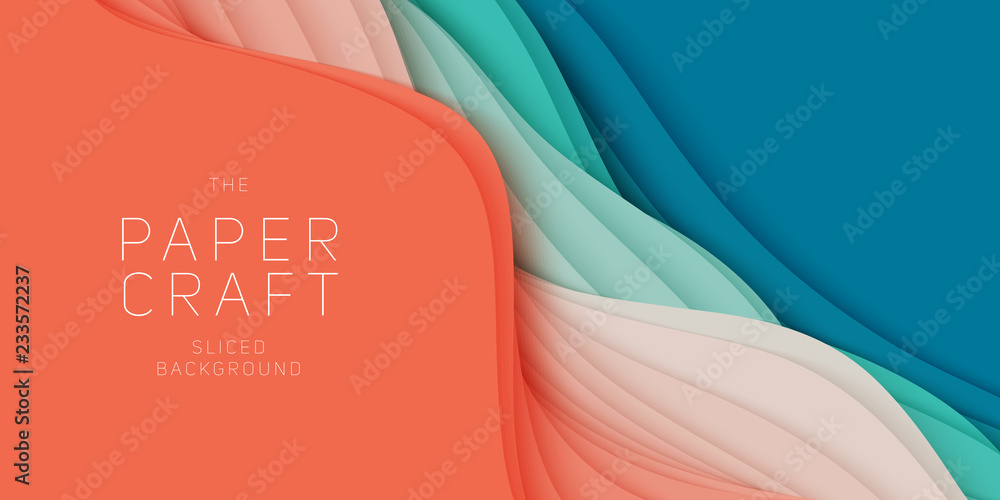 Vector 3D abstract background with paper cut shape. Colorful carving art. Paper craft Antelope canyon landscape with gradient colors. Minimalistic design for business presentations, flyers. - obrazy, fototapety, plakaty 