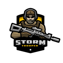 Storm Trooper Mascot, Logo Desing. Vector Illustration.