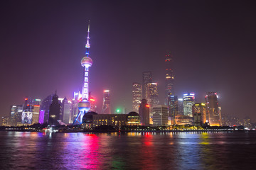 Wall Mural - View of the skyscrapers of Pudong district in Shanghai at night