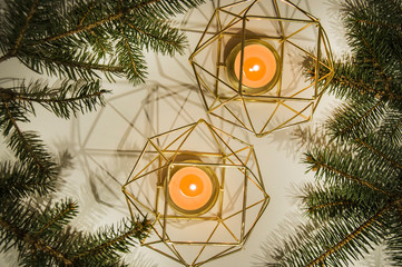 christmas tree decoration with burning candle