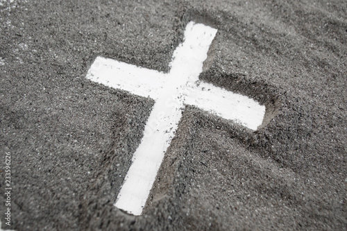 Fotografía Cross made of ashes, Ash Wednesday, Lent season vintage abstract background