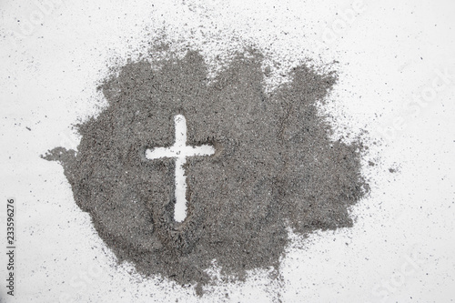 Fotografie, Obraz Cross made of ashes, Ash Wednesday, Lent season vintage abstract background