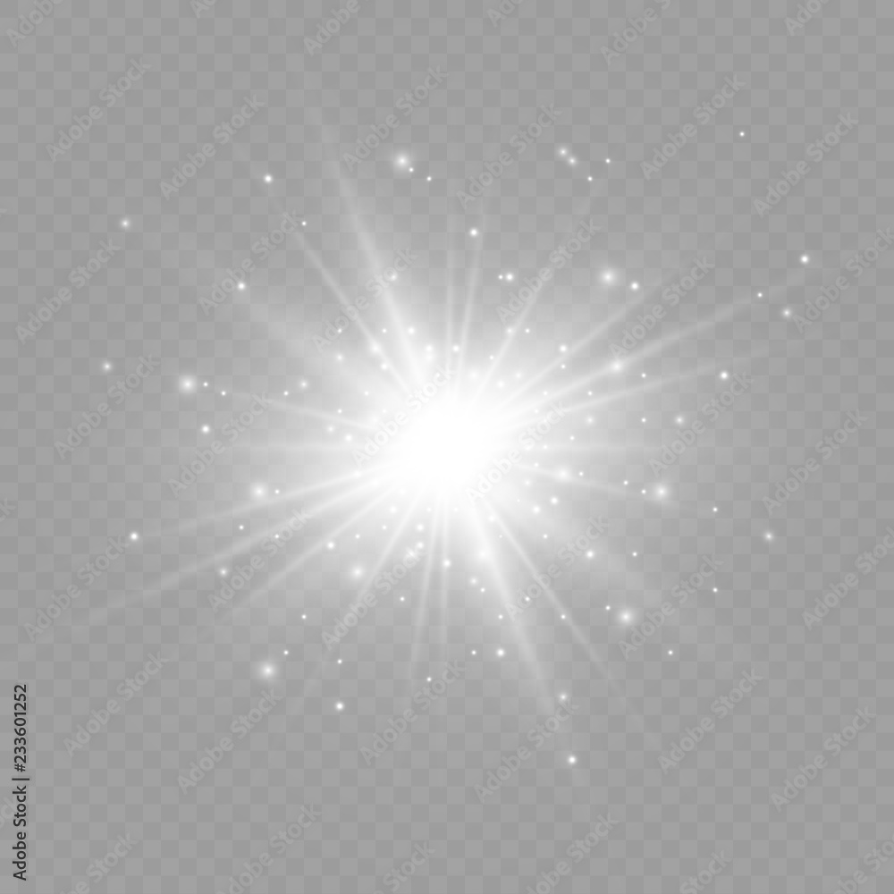 White glowing light.Vector transparent sunlight special lens flare effect. Bright beautiful star. Light from the rays. - obrazy, fototapety, plakaty 