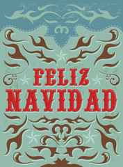 Wall Mural - Feliz Navidad, Merry Christmas spanish text, Western Style Holiday banner