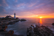 Portland Head Lighthouse Sunrise In Cape Elizabeth Maine