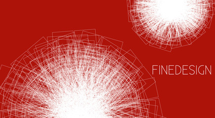 Poster - Minimal white on red design with rotated complicated shapes by thin lines. Vector graphic pattern