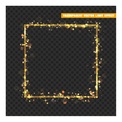 Wall Mural - gold frame with glowing lights and sparkle bokeh effects, isolated on transparent background. shinin