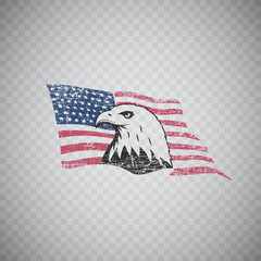 Wall Mural - Bald eagle symbol of North America on grunge background with USA flag.
