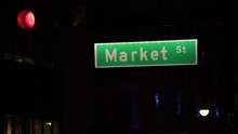 Green Market Street Sign In Newark New Jersey At Night