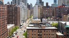 Panoramic Overhead View Of Busy Street Scene In Midtown Manhattan New York City