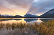 A breathtaking sunrise over the Mt Rundle at Vermilion Lakes, Banff National Park, Alberta, Canada