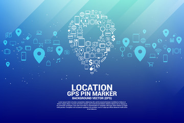 Wall Mural - Location pin marker signage shaped with utility functional icon. GPS Pin location Technology concept. 