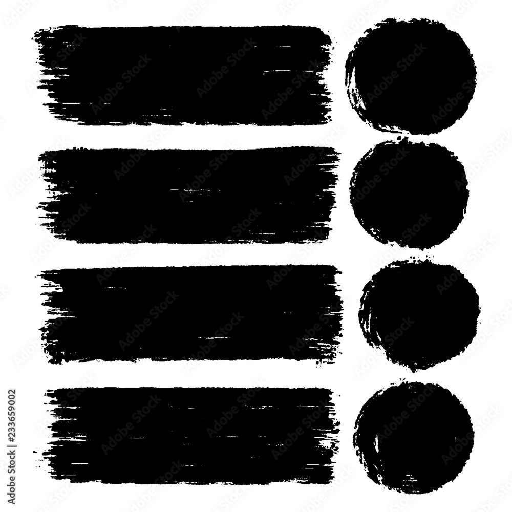 Vector set of hand drawn brush strokes in rectangular and round shape ...