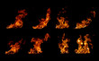 canvas print picture - Collection fire flames on black background