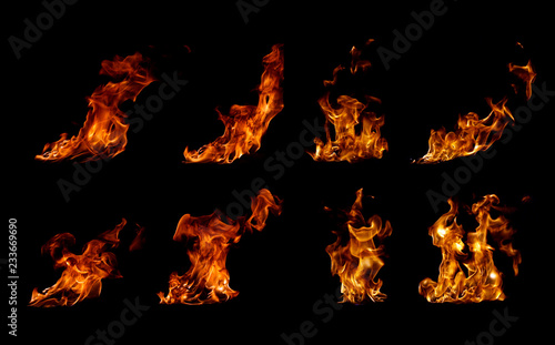 Collection fire flames on black background Poster Mural XXL