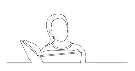 Wall Mural - Self Drawing Line Animation of continuous line drawing of woman studying reading book