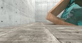 Fototapeta  - Abstract  concrete and wood interior  with window. 3D illustration and rendering.