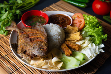 Poster - traditional malay indonesian fried pomfret fish rice