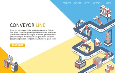 Wall Mural - conveyor line landing page website vector template