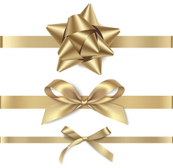 Wall Mural - set of decorative golden bows with horizontal gold ribbon isolated on white background. vector illus