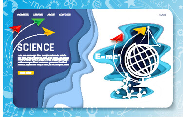 Wall Mural - vector paper cut science landing page website template
