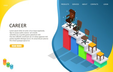 Wall Mural - business career landing page website template. vector isometric illustration of career ladder with d