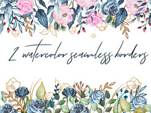 Watercolor Indigo Swan Collection With Gold Elements, White Indigo Silhouettes, Flowers, Leaves, Twigs, Wreaths, Frames, Borders, Seamless Patterns, Ready-made Cards, Bouquets For Weddings, Invitation